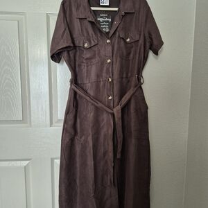 Elegant Brown Midi Dress with Belt